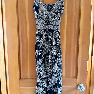 Angie Black and Cream Floral Midi Dress